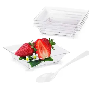 أطباق الحلوى الصغيرة 1 أونصة مع ملعقات تذوق 1 oz Small Dessert Plates with Tasting Spoons Square