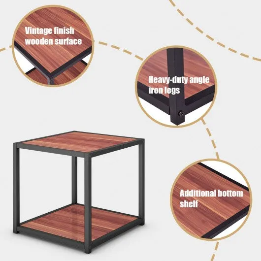 20" Metal Square Side Table Coffee Stand Bottom with 2-Tier Shelf