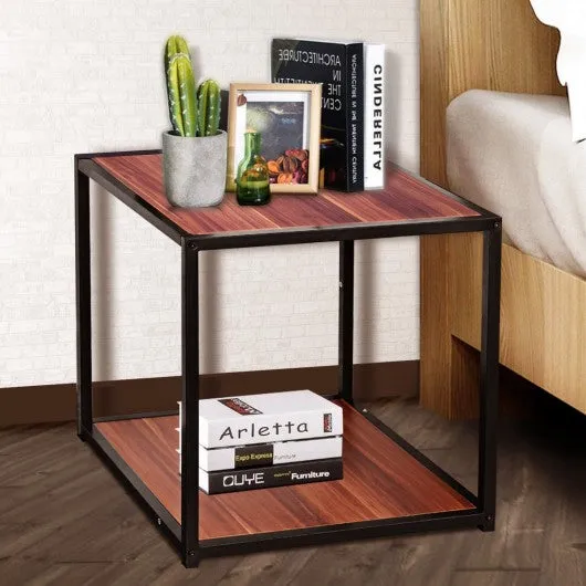 20" Metal Square Side Table Coffee Stand Bottom with 2-Tier Shelf