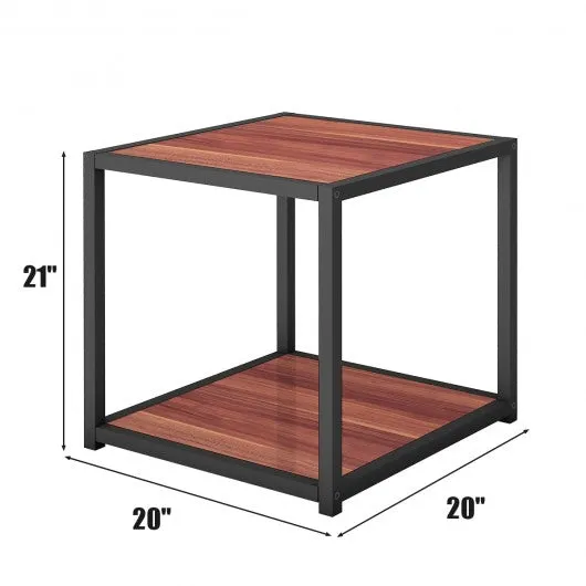 20" Metal Square Side Table Coffee Stand Bottom with 2-Tier Shelf