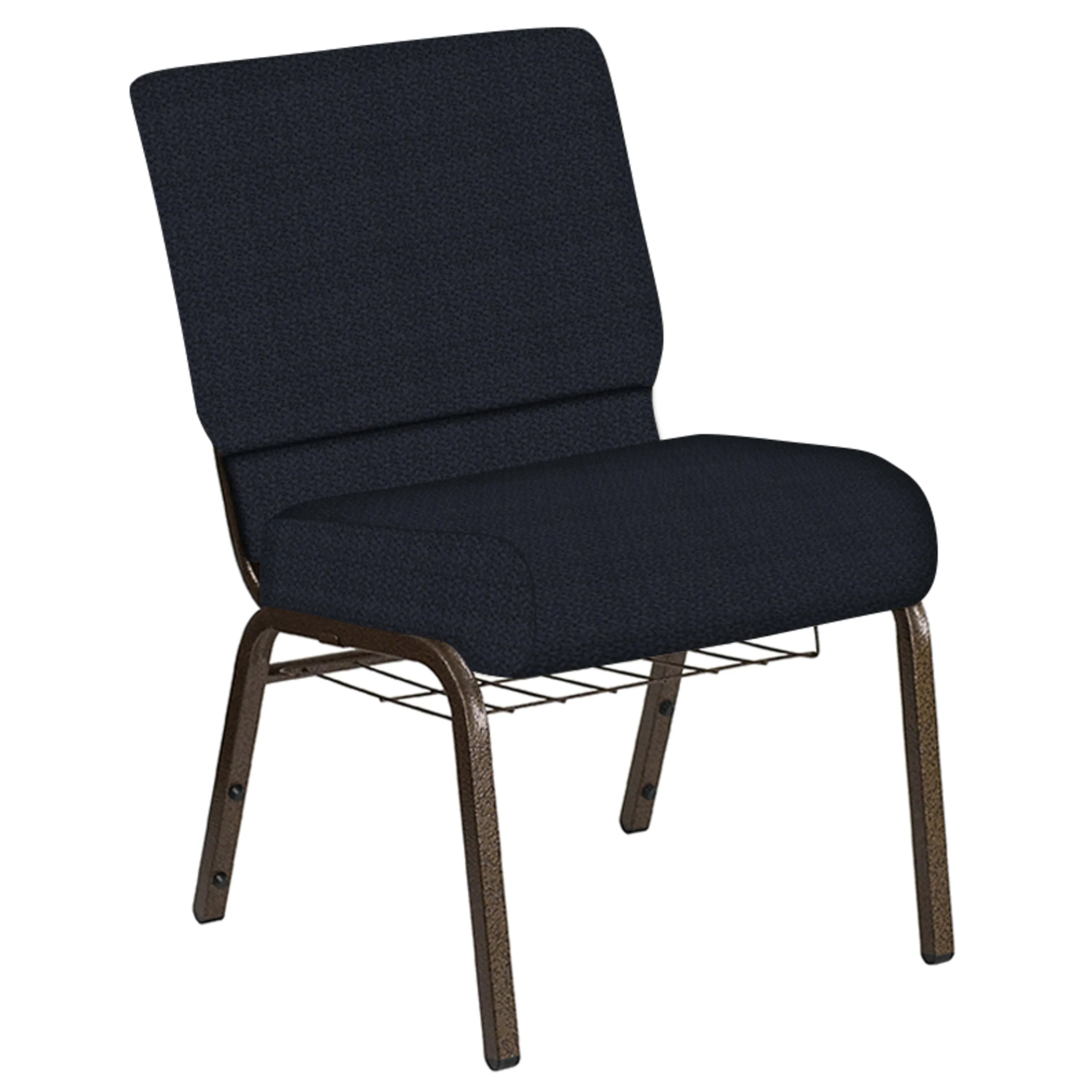 21''W Church Chair in Old World Fabric with Book Rack - Gold Vein Frame