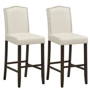 29" Bar Height Set of 2 Nailhead Bar Stools with Rubber Wood Legs-Beige