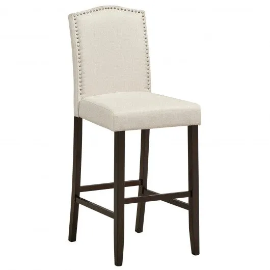 29" Bar Height Set of 2 Nailhead Bar Stools with Rubber Wood Legs-Beige