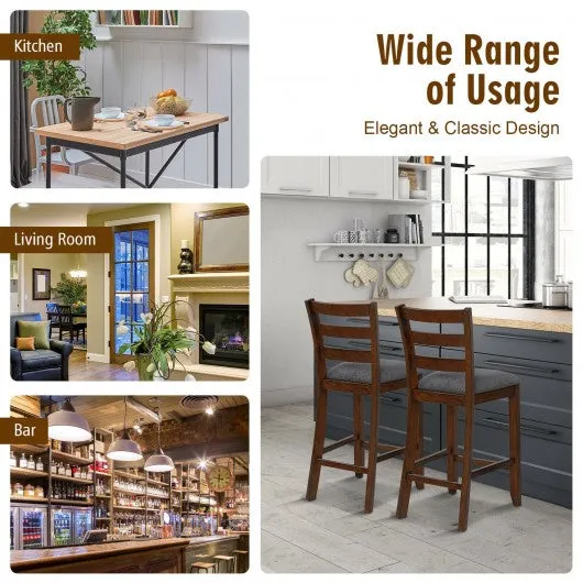 2Pcs Counter Height Chairs with Fabric Seat and Rubber Wood Legs