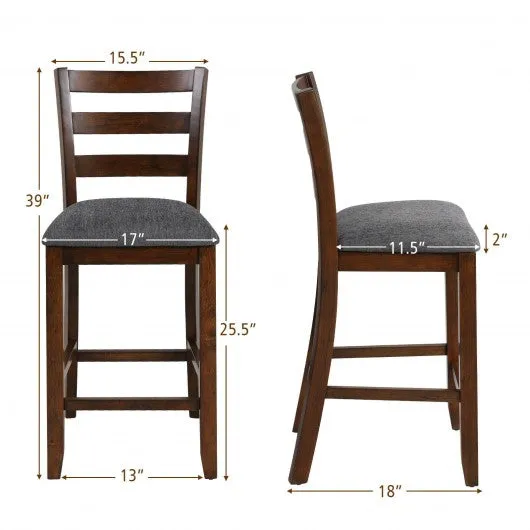 2Pcs Counter Height Chairs with Fabric Seat and Rubber Wood Legs