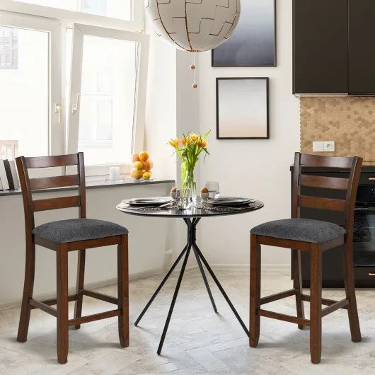 2Pcs Counter Height Chairs with Fabric Seat and Rubber Wood Legs