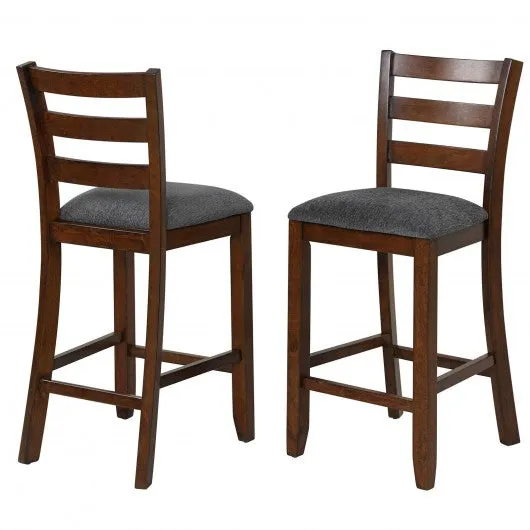 2Pcs Counter Height Chairs with Fabric Seat and Rubber Wood Legs