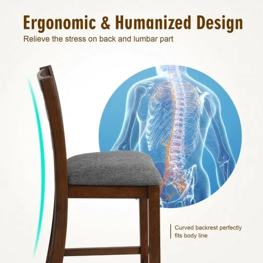 2Pcs Counter Height Chairs with Fabric Seat and Rubber Wood Legs