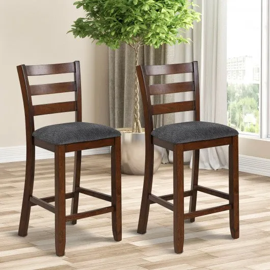 2Pcs Counter Height Chairs with Fabric Seat and Rubber Wood Legs