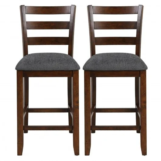2Pcs Counter Height Chairs with Fabric Seat and Rubber Wood Legs