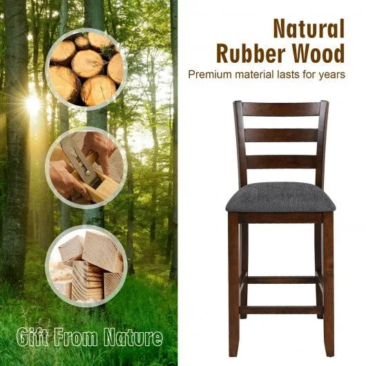 2Pcs Counter Height Chairs with Fabric Seat and Rubber Wood Legs