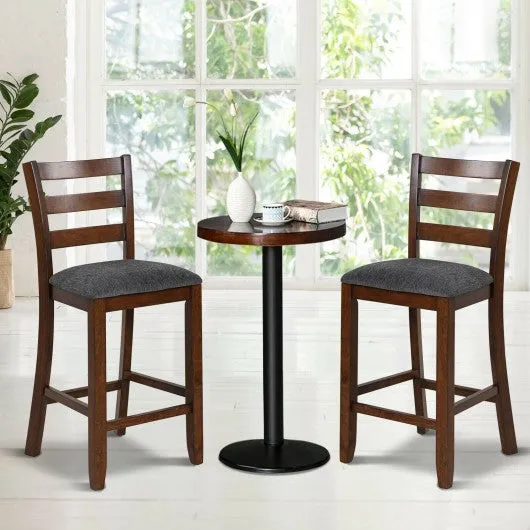 2Pcs Counter Height Chairs with Fabric Seat and Rubber Wood Legs