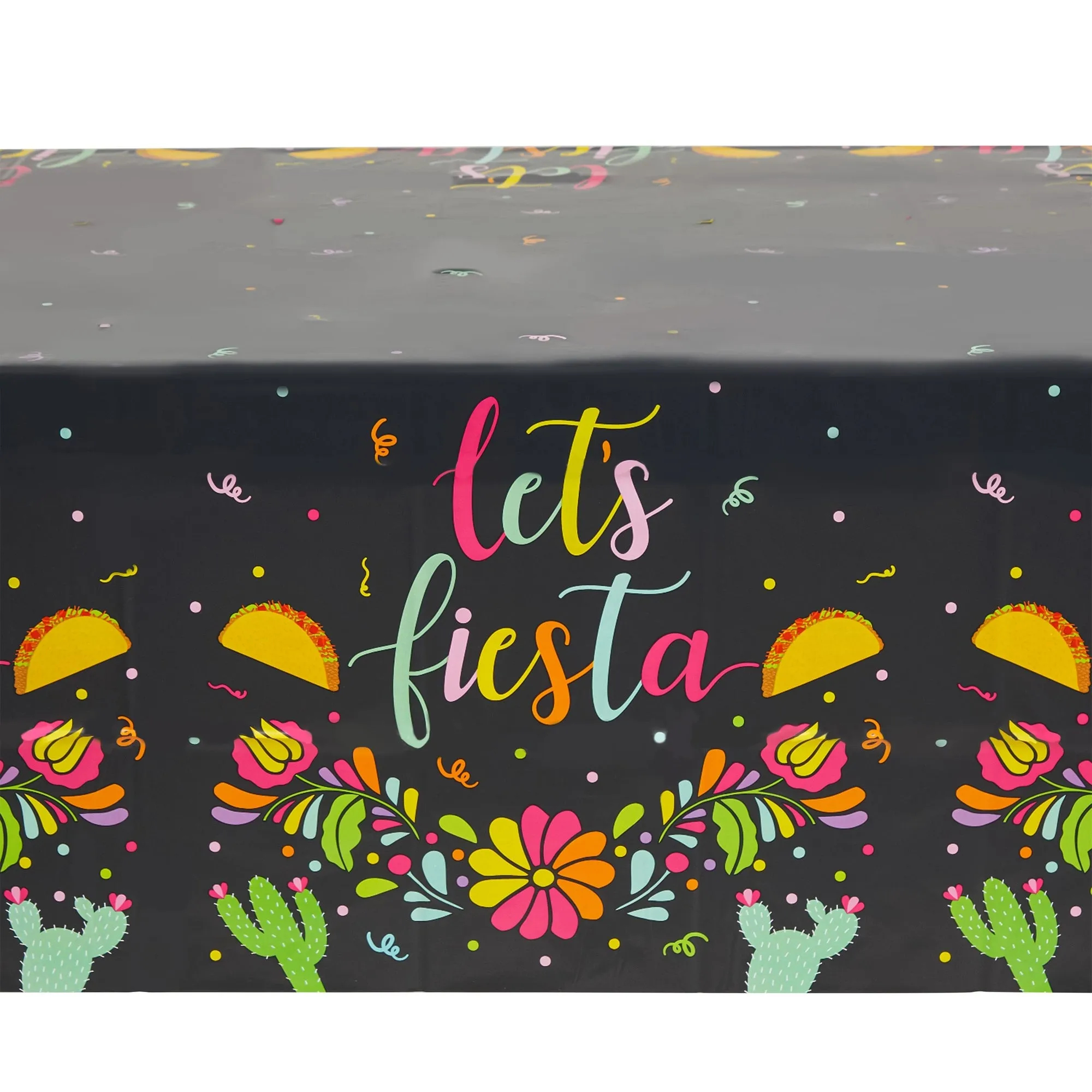 3 Pack Let’s Fiesta Table Covers for Cinco de Mayo Decorations, Mexican Taco Party Supplies (54 x 108 In)