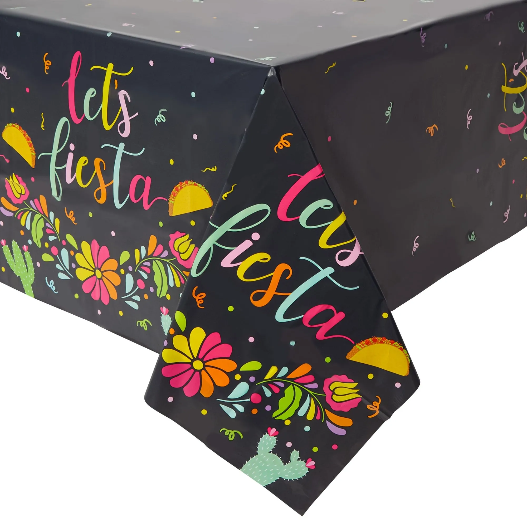 3 Pack Let’s Fiesta Table Covers for Cinco de Mayo Decorations, Mexican Taco Party Supplies (54 x 108 In)