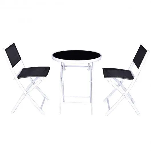 3 Pcs Folding Garden Patio Table Chairs Set -Black