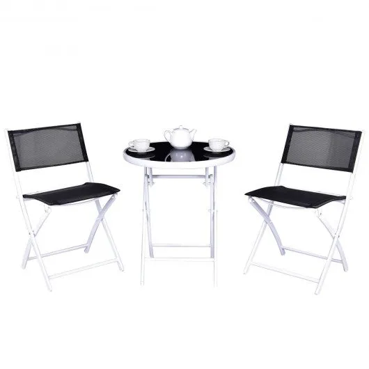 3 Pcs Folding Garden Patio Table Chairs Set -Black