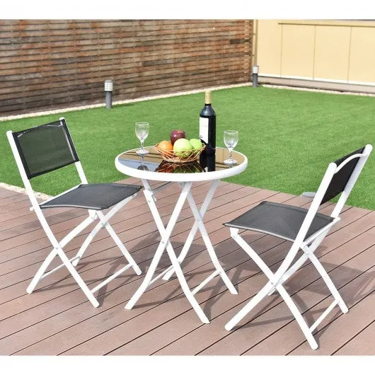 3 Pcs Folding Garden Patio Table Chairs Set -Black