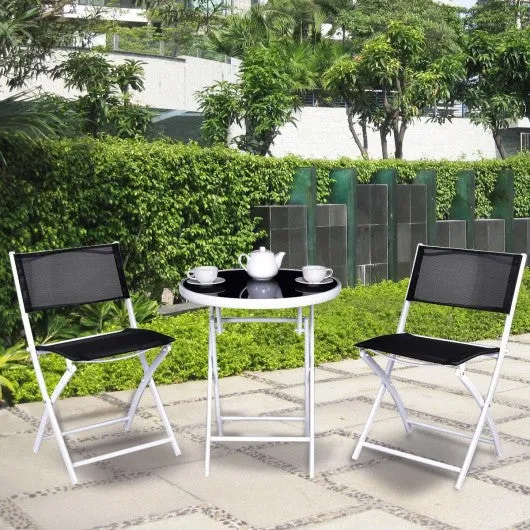 3 Pcs Folding Garden Patio Table Chairs Set -Black
