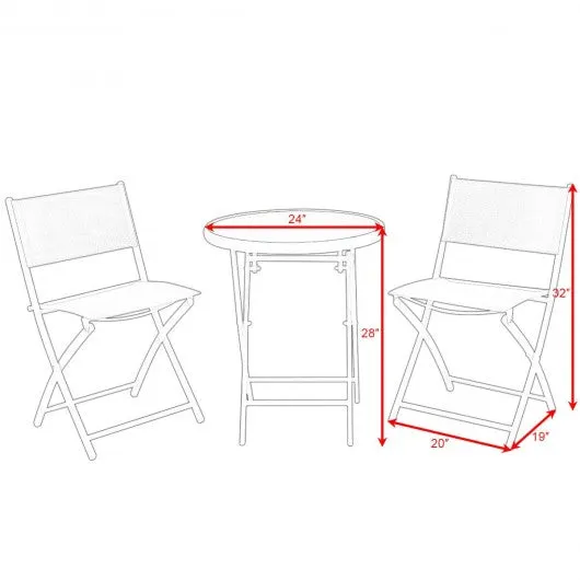 3 Pcs Folding Garden Patio Table Chairs Set -Black