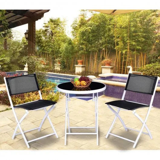 3 Pcs Folding Garden Patio Table Chairs Set -Black