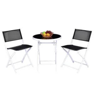 3 Pcs Folding Garden Patio Table Chairs Set -Black