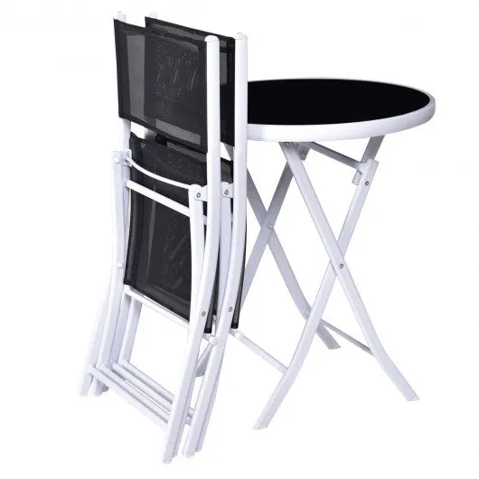 3 Pcs Folding Garden Patio Table Chairs Set -Black