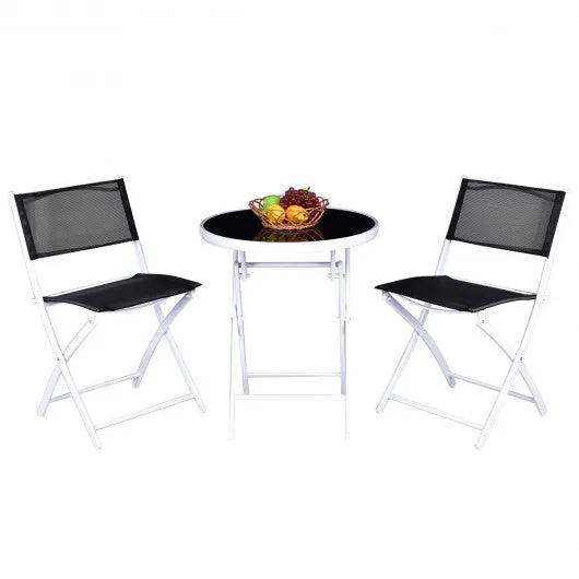 3 Pcs Folding Garden Patio Table Chairs Set -Black