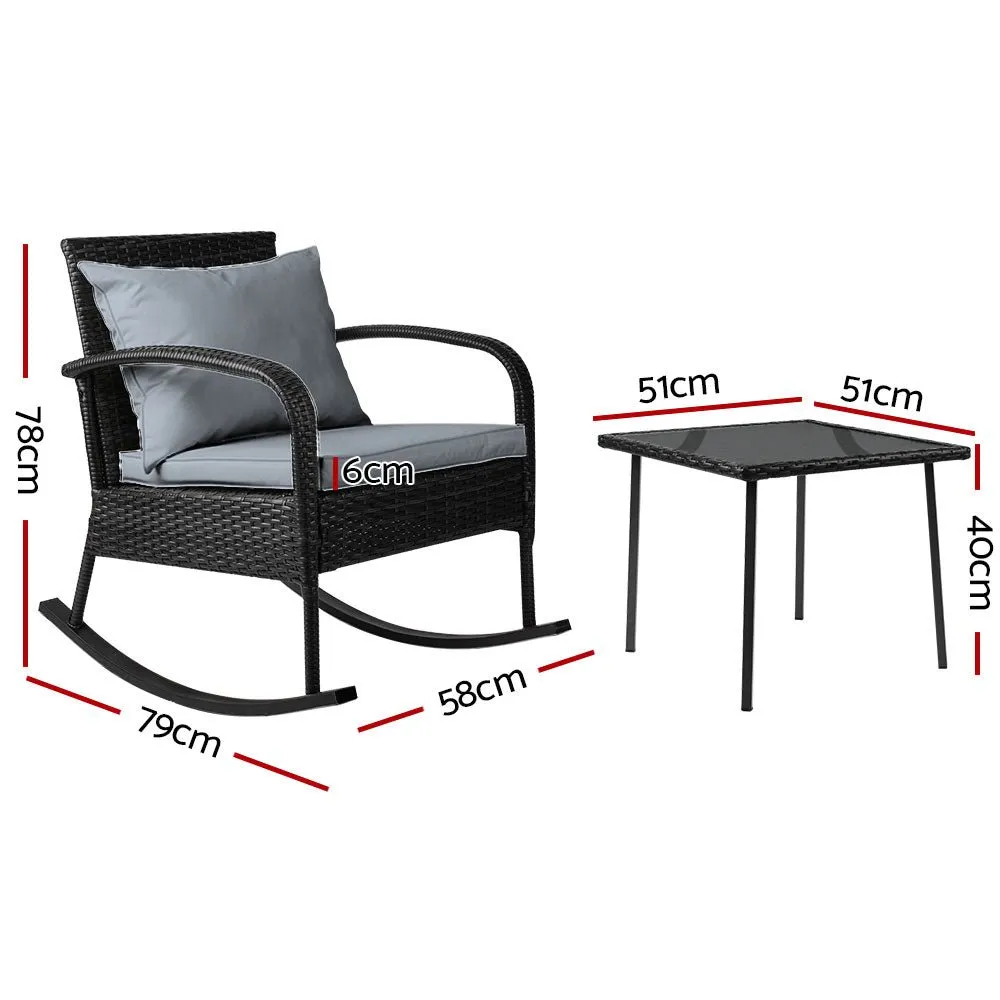 3 Piece Outdoor Rocking Chair Set