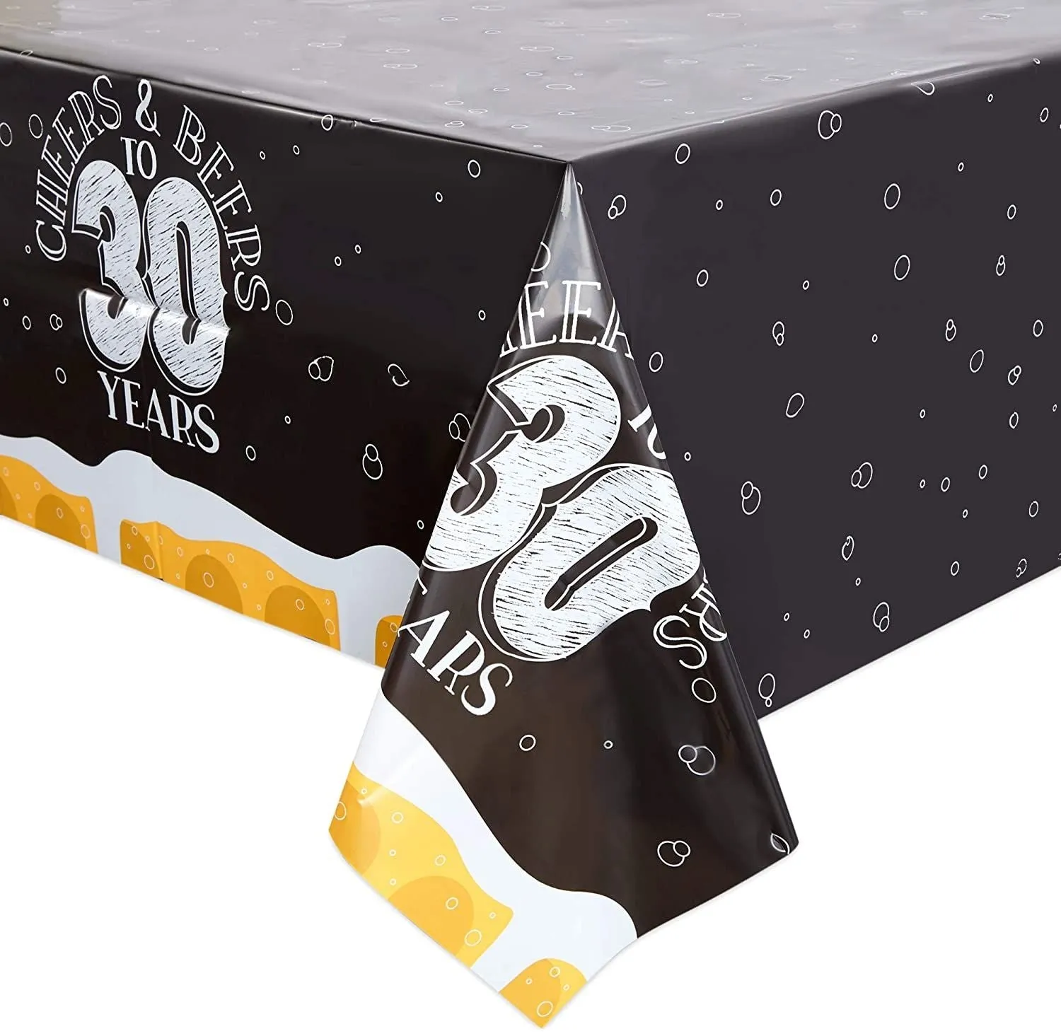 30 Years Plastic Tablecloth for Birthday, Cheers and Beers (54 x 108 in, 3 Pack)