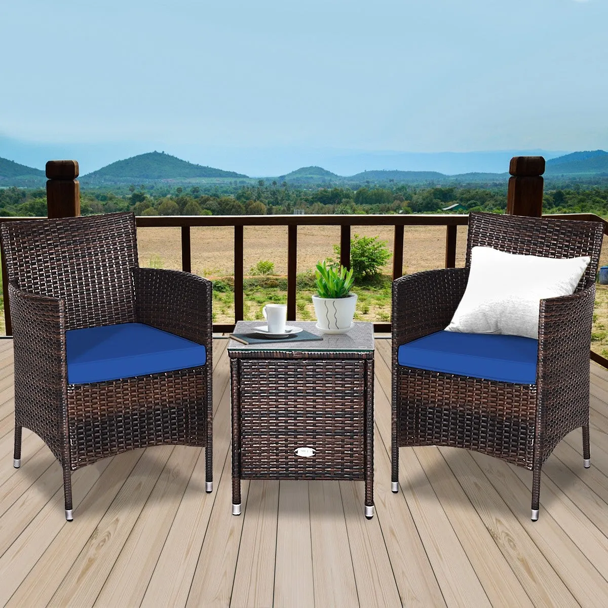 3pc Patio Wicker Rattan Outdoor Furniture Set - Navy