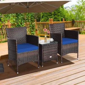 3pc Patio Wicker Rattan Outdoor Furniture Set - Navy