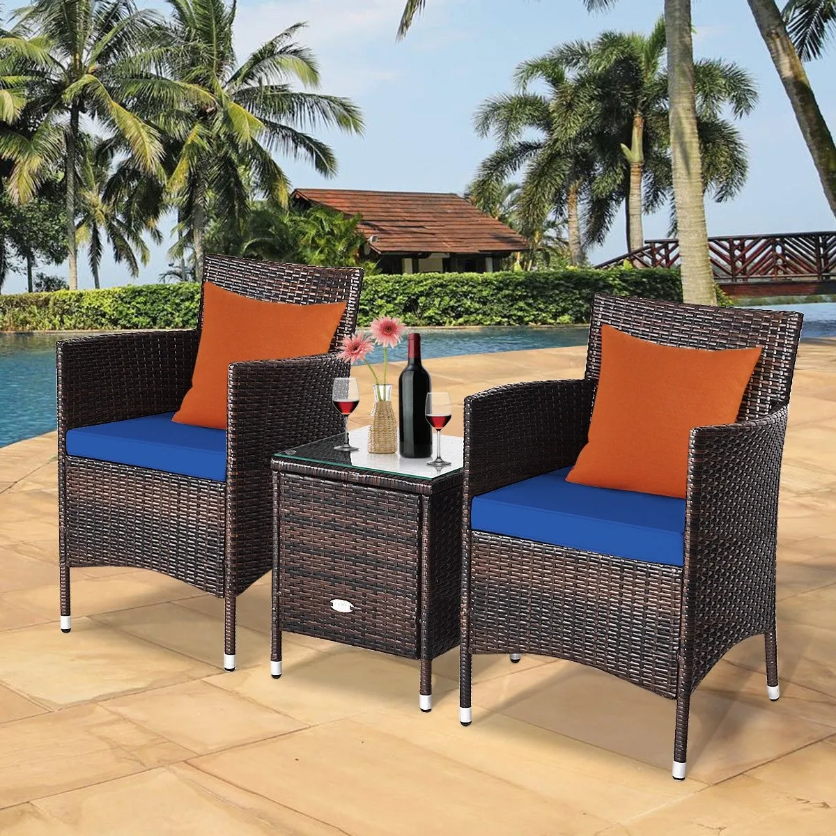 3pc Patio Wicker Rattan Outdoor Furniture Set - Navy