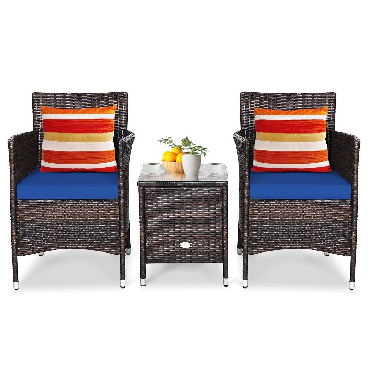 3pc Patio Wicker Rattan Outdoor Furniture Set - Navy