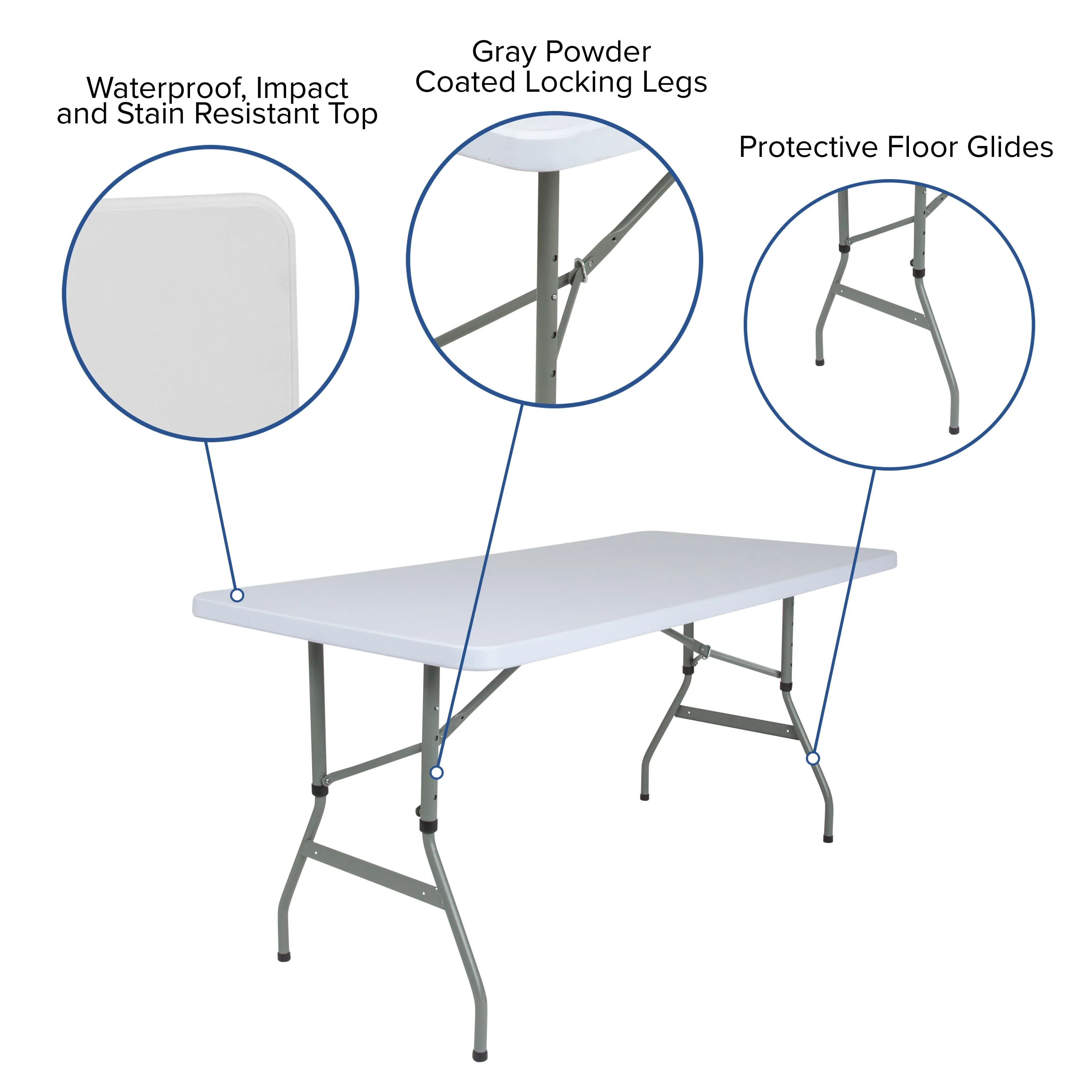 4.93-Foot Height Adjustable Plastic Folding Table