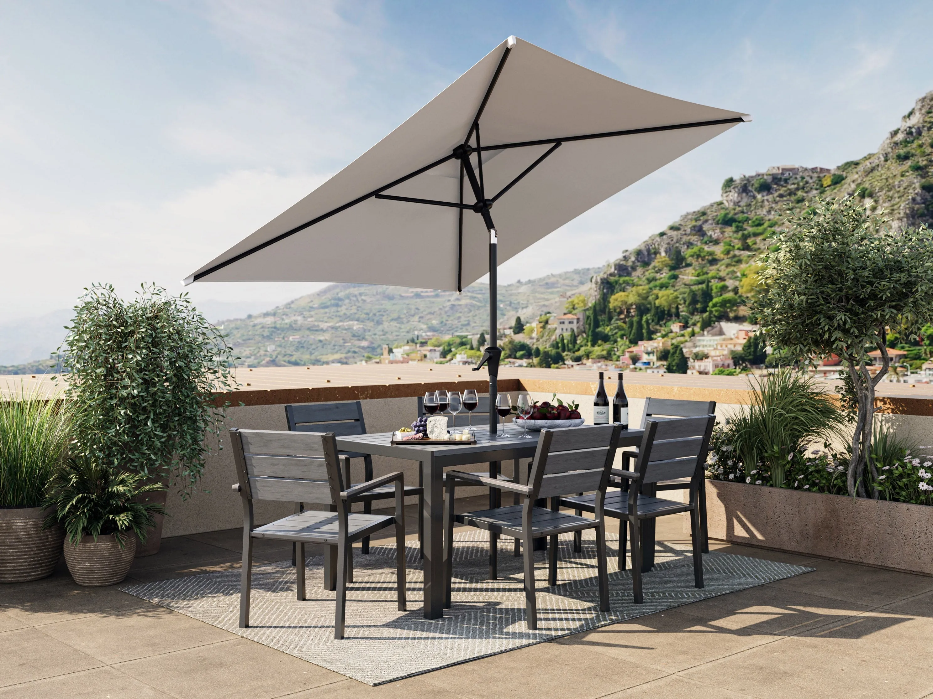 9ft Square Grey Patio Umbrella