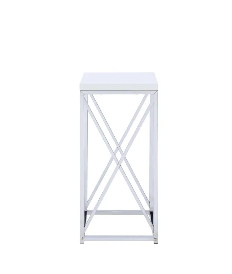 Accent Table with X-cross Glossy White and Chrome
