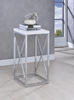 Accent Table with X-cross Glossy White and Chrome