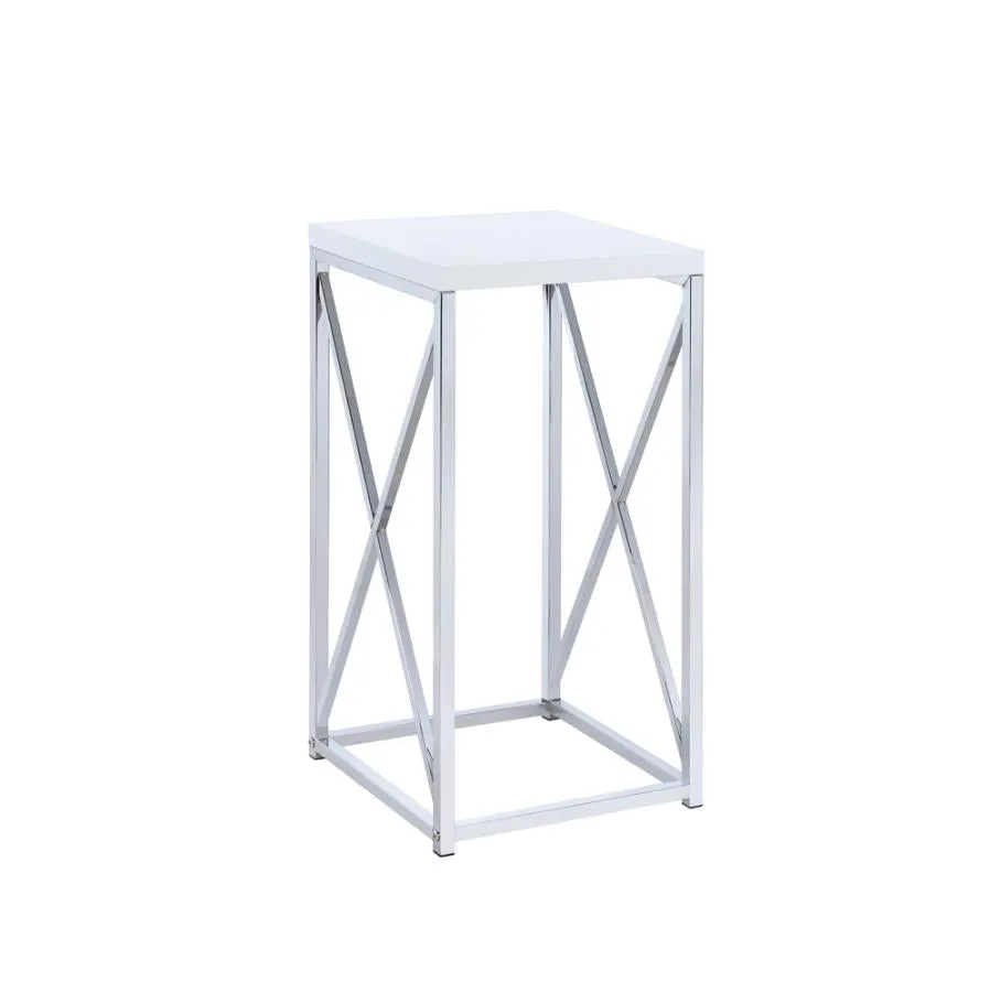 Accent Table with X-cross Glossy White and Chrome
