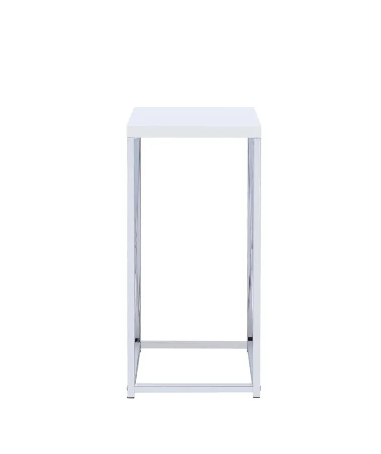 Accent Table with X-cross Glossy White and Chrome