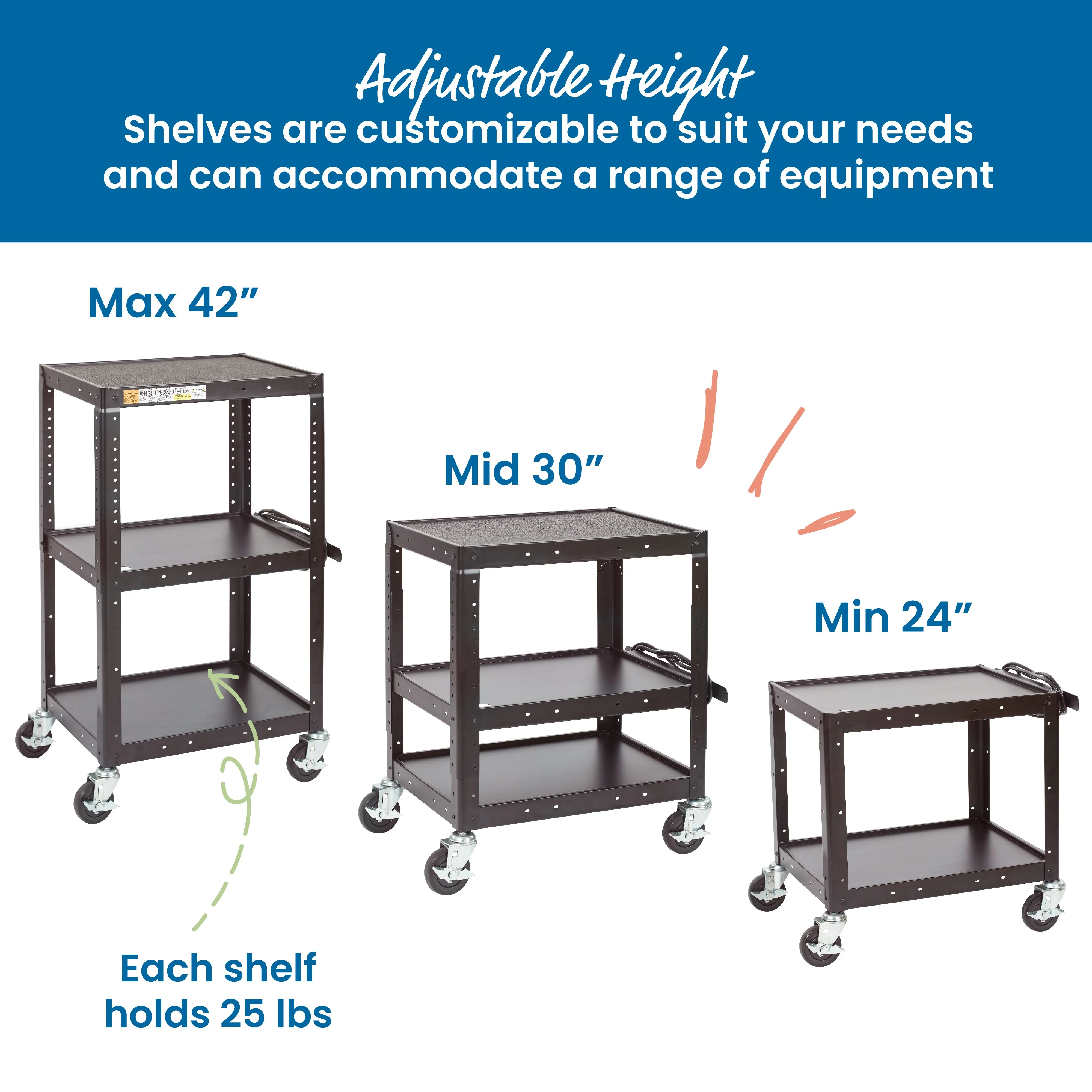 AV Media Cart Rolling Storage, Black