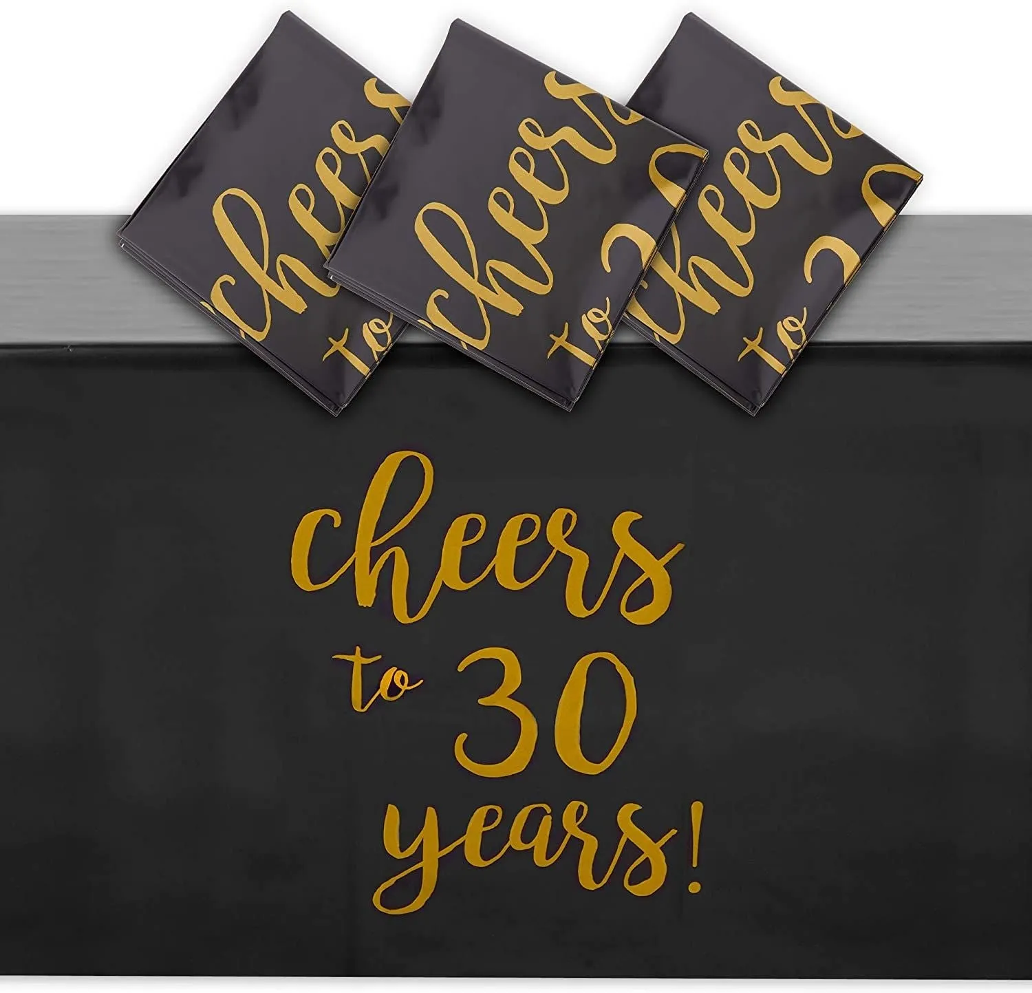 Black Plastic Tablecloth for 30th Birthday Party (54 x 108 in, 3 Pack)