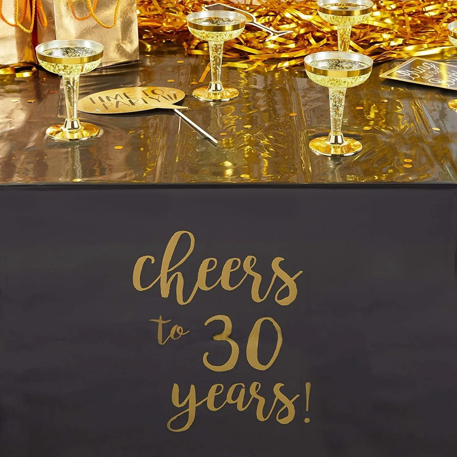 Black Plastic Tablecloth for 30th Birthday Party (54 x 108 in, 3 Pack)