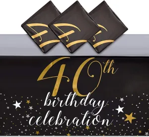 Black Plastic Tablecloth for Party, 40th Birthday Celebration (54 x 108 in, 3 Pack)