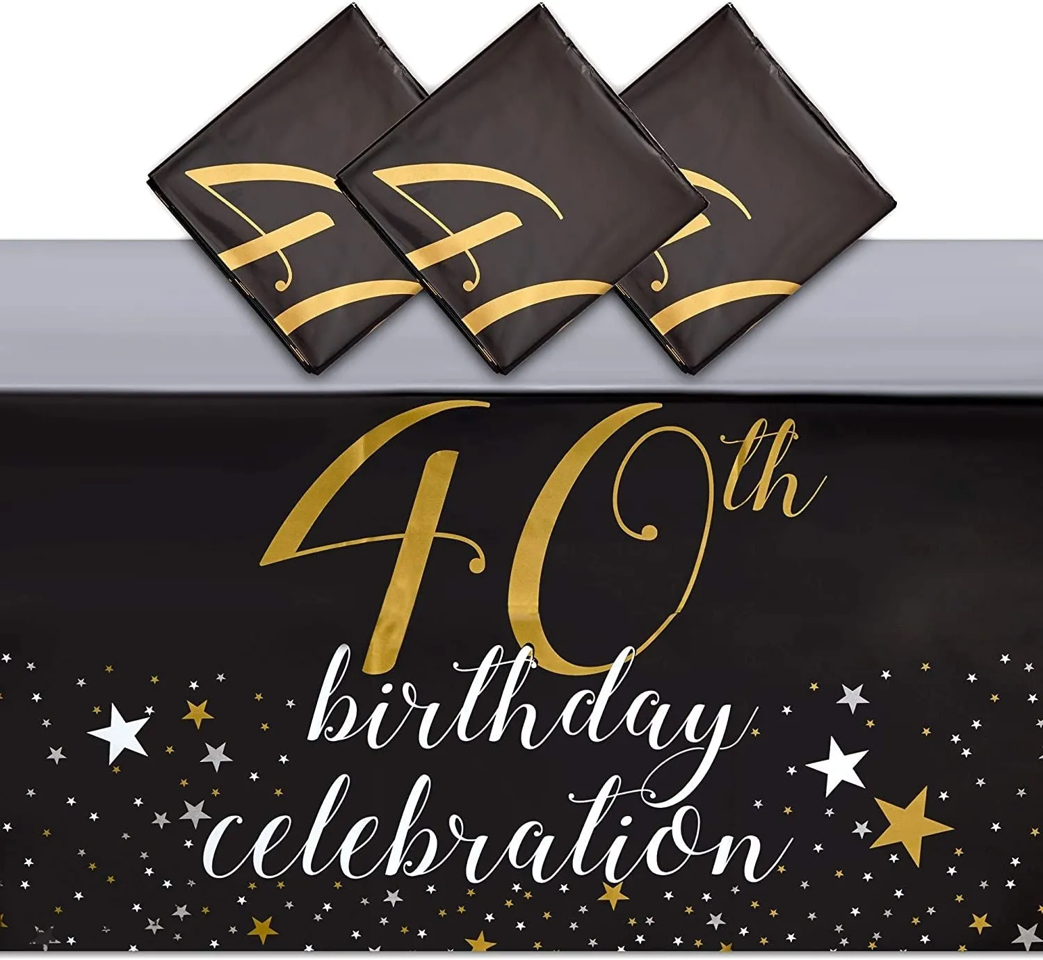 Black Plastic Tablecloth for Party, 40th Birthday Celebration (54 x 108 in, 3 Pack)