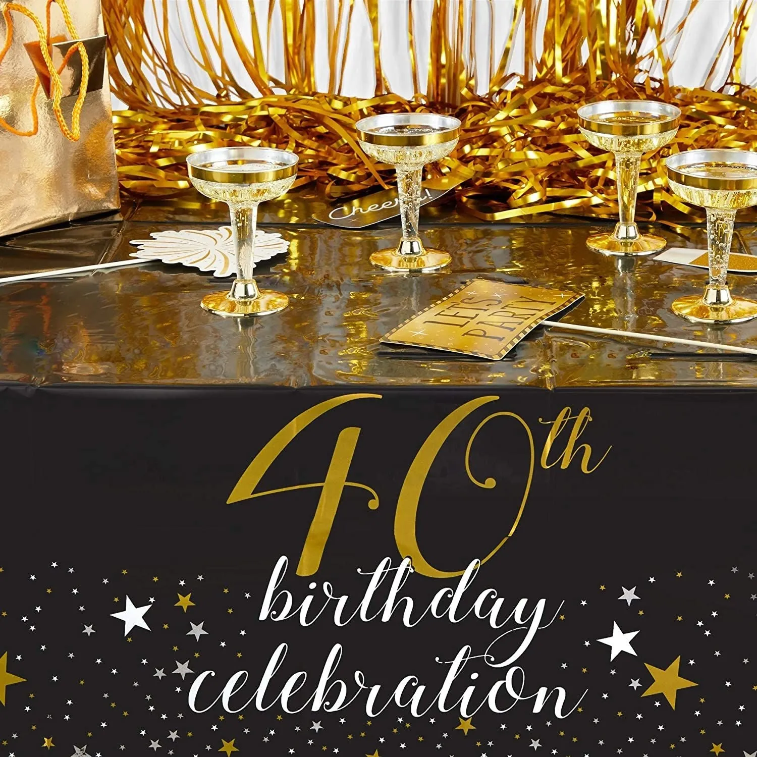 Black Plastic Tablecloth for Party, 40th Birthday Celebration (54 x 108 in, 3 Pack)