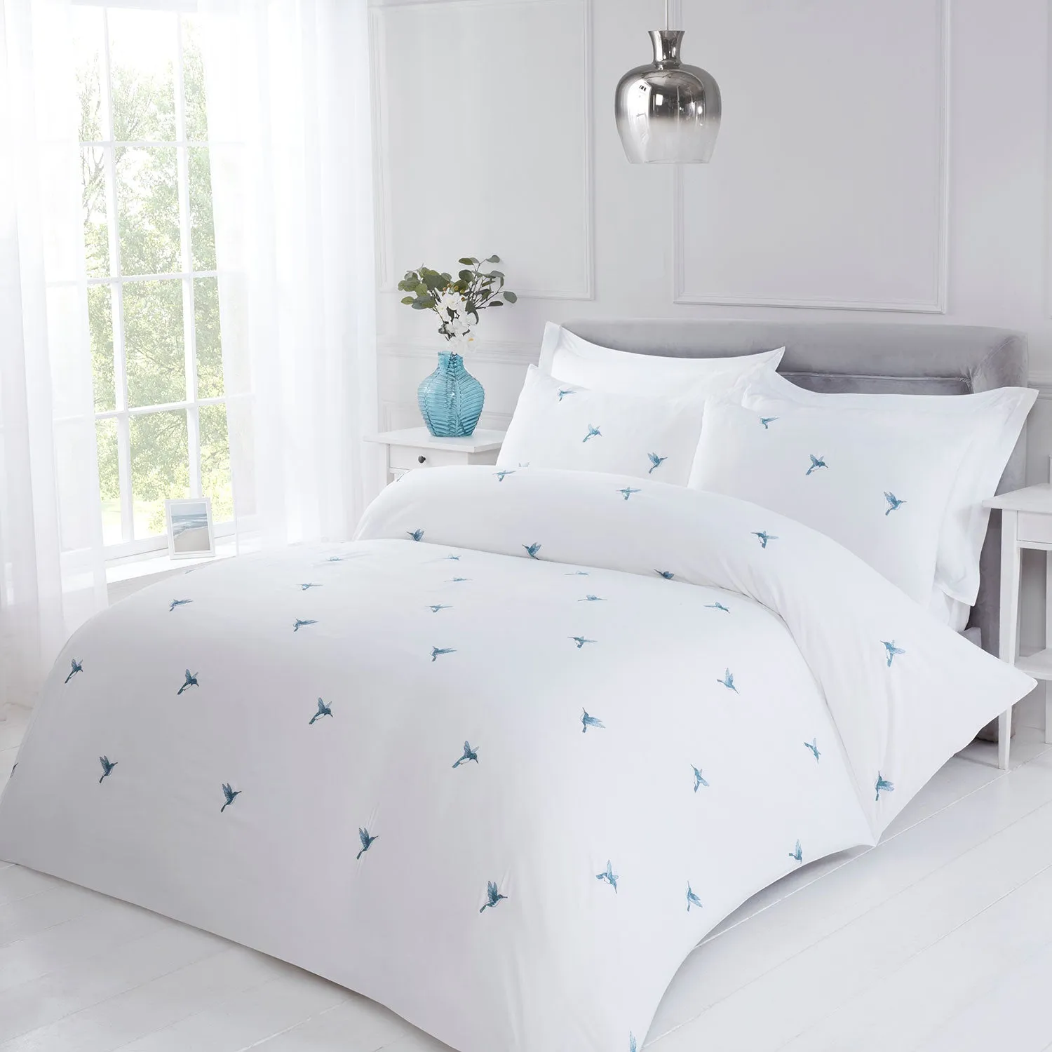 Bluebird White Embroidered Super Soft Duvet Set