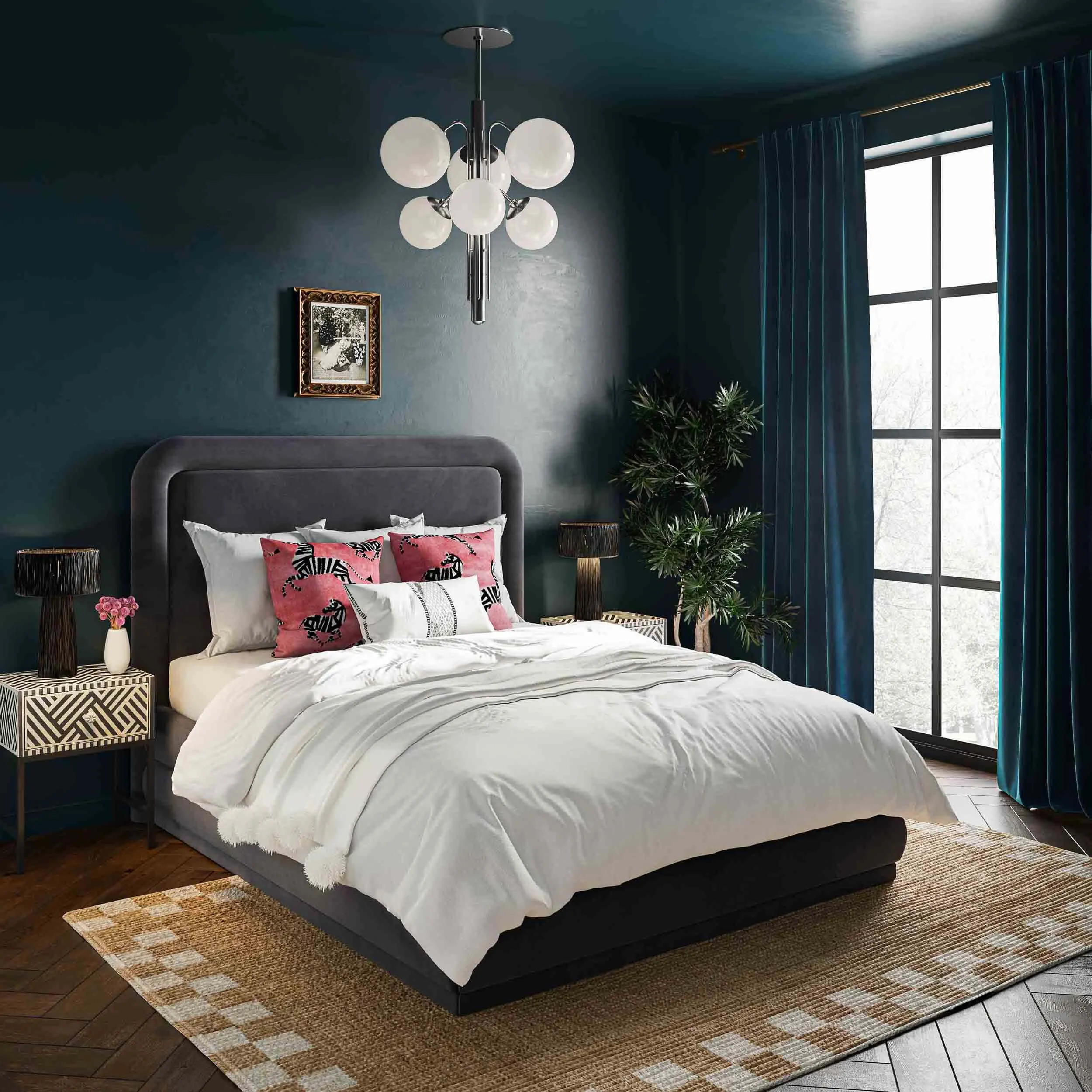 Briella Velvet Queen Bed, Dark Grey