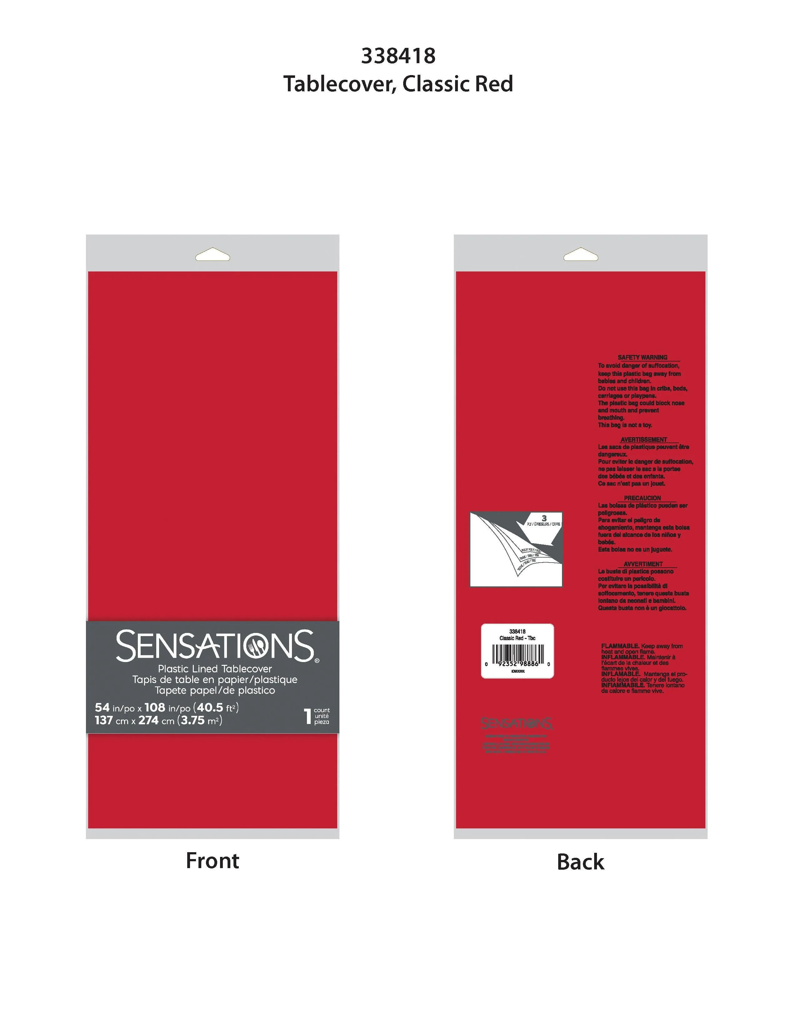 Bulk Classic Red Tablecover, 54X108" Paper/Poly (6 per Case)
