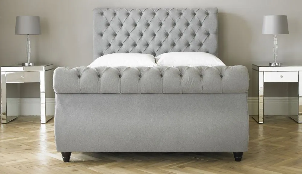 Canterbury Chesterfield Sleigh Fabric Bed - 3ft Single