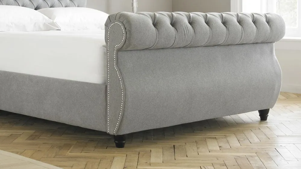 Canterbury Chesterfield Sleigh Fabric Bed - 3ft Single